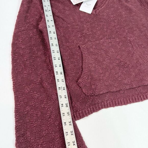 Roxy Hang With Me Sweater Womens Small Burgundy Open Knit Pullover Hooded - Picture 6 of 11